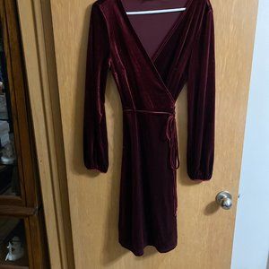 Listicle Wine Burgundy Velvet Wrap Dress, Size L